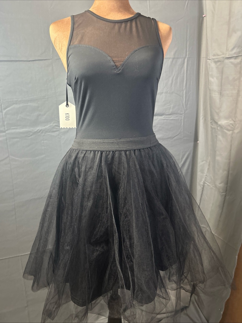 KTOO Black Tulle Fit & Flare Dress Medium NWT Mesh Goth Balletcore Party